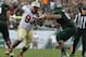 September 29, 2012; Tampa, FL, USA; Florida State Seminoles defensive tackle Everett Dawkins (93) rushes as South Florida Bulls offensive linesman Brynjar Gudmundsson (66) blocks during the first half at Raymond James Stadium. Mandatory Credit: Kim Klement-USA TODAY Sports