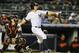 Brett Gardner watches the flight of his two-run home run Sunday night in the Bronx.