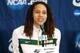 Mar 26, 2013; Waco, TX, USA; Baylor Bears center Brittney Griner (42) speaks to the media after the game against the Florida State Seminoles during the second round of the 2013 NCAA womens basketball tournament at the Ferrell Center. Mandatory Credit: Kevin Jairaj-USA TODAY Sports
