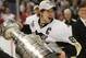 DETROIT - JUNE 12: Sidney Crosby #87 of the Pittsburgh Penguins holds the Stanley Cup following the Penguins victory over the Detroit Red Wings in Game Seven of the 2009 NHL Stanley Cup Finals at Joe Louis Arena on June 12, 2009 in Detroit, Michigan. (Photo by Bruce Bennett/Getty Images)