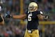 SOUTH BEND, IN - OCTOBER 20: Manti T'eo #5 of the Notre Dame Fighting Irish encourages the crowd to cheer against the BYU Cougars at Notre Dame Stadium on October 20, 2012 in South Bend, Indiana. Notre Dame defeated BYU 17-14. (Photo by Jonathan Daniel/Getty Images)