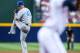 ATLANTA, GA - APRIL 16: Jeremy Guthrie of the Kansas City Royals pitches in the first inning of the game against the Atlanta Braves at Turner Field on April 16, 2013 in Atlanta, Georgia. All uniformed team members are wearing jersey number 42 in honor of Jackie Robinson Day. (Photo by Daniel Shirey/Getty Images)