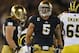 SOUTH BEND, IN - SEPTEMBER 22: Manti Te'o #5 of the Notre Dame Fighting Irish celebrates a sack against Denard Robinson #16 of the Michigan Wolverines at Notre Dame Stadium on September 22, 2012 in South Bend, Indiana. Notre Dame defeated Michigan 13-6. (Photo by Jonathan Daniel/Getty Images)