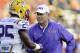 Les Miles (right) with linebacker Kwon Alexander