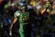 PASADENA, CA - JANUARY 02: Defensive end Dion Jordan #96 of the Oregon Ducks calls out in the second quarter as the Ducks take on the Wisconsin Badgers at the 98th Rose Bowl Game on January 2, 2012 in Pasadena, California. (Photo by Harry How/Getty Images)