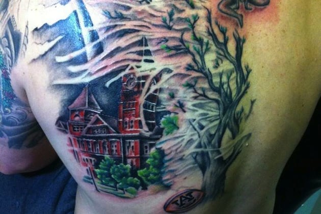 PHOTO: Auburn Grad Gets Giant Back Tattoo of Toomer's Corner