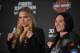 April 13, 2013; Las Vegas, NV, USA; Ronda Rousey (left) poses for photographs with Cat Zingano following the TUF 17 Finale at the Mandalay Bay Events Center. Mandatory Credit: Gary A. Vasquez-USA TODAY Sports
