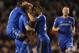 LONDON, ENGLAND - APRIL 17: David Luiz of Chelsea celebrates scoring the opening goal with his team mates during the Barclays Premier League match between Fulham and Chelsea at Craven Cottage on April 17, 2013 in London, England. (Photo by Steve Bardens/Getty Images)