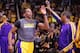 PHOENIX, AZ - MARCH 18: Dwight Howard #12 of the Los Angeles Lakers is introduced before the NBA game against the Phoenix Suns at US Airways Center on March 18, 2013 in Phoenix, Arizona. The Suns defeated the Lakers 99-76. NOTE TO USER: User expressly acknowledges and agrees that, by downloading and or using this photograph, User is consenting to the terms and conditions of the Getty Images License Agreement. (Photo by Christian Petersen/Getty Images)