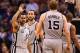 PHOENIX, AZ - FEBRUARY 24: Patty Mills #8 of the San Antonio Spurs high fives Matt Bonner #15 after scoring against the Phoenix Suns during the second half of the NBA game at US Airways Center on February 24, 2013 in Phoenix, Arizona. The Spurs defeated the Suns 97-87. NOTE TO USER: User expressly acknowledges and agrees that, by downloading and or using this photograph, User is consenting to the terms and conditions of the Getty Images License Agreement. (Photo by Christian Petersen/Getty Images)