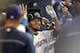 MILWAUKEE, WI - APRIL 18: Yovani Gallardo #49 of the Milwaukee Brewers is greeted by teammates after hitting a two run home run off of Matt Cain #18 of the San Francisco Giants in the second inning at Miller Park on April 18, 2013 in Milwaukee, Wisconsin. (Photo by Tom Lynn/Getty Images)