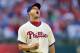 PHILADELPHIA, PA - SEPTEMBER 12: Closing pitcher Jonathan Papelbon #58 of the Philadelphia Phillies celebrates a save after defeating the Miami Marlins 3-1 at Citizens Bank Park on September 12, 2012 in Philadelphia, Pennsylvania.(Photo by Drew Hallowell/Getty Images)