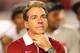 MIAMI GARDENS, FL - JANUARY 07: Head coach Nick Saban of the Alabama Crimson Tide looks on after defeating the Notre Dame Fighting Irish in the 2013 Discover BCS National Championship game at Sun Life Stadium on January 7, 2013 in Miami Gardens, Florida. Alabama won the game by a score of 42-14. (Photo by Mike Ehrmann/Getty Images)