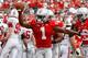 COLUMBUS, OH - SEPTEMBER 1: Bradley Roby #1 of the Ohio State Buckeyes celebrates scoring a touchdown after Zac Murphy #45 of the Miami Redhawks fumbled a punt during the third quarter on September 1, 2012 at Ohio Stadium in Columbus, Ohio. Ohio State defeated Miami 56-10. (Photo by Kirk Irwin/Getty Images)