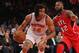 NEW YORK, NY - APRIL 17: Chris Copeland #14 of the New York Knicks dribbles the ball against the Atlanta Hawks at Madison Square Garden on April 17, 2013 in New York City. The Knicks defeated the Hawks 98-92. NOTE TO USER: User expressly acknowledges and agrees that, by downloading and/or using this photograph, user is consenting to the terms and conditions of the Getty Images License Agreement. (Photo by Bruce Bennett/Getty Images)