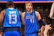 DENVER, CO - APRIL 04: Dirk Nowitzki #41 of the Dallas Mavericks talks with Mike James #13 of the Dallas Mavericks as they face the Denver Nuggets at the Pepsi Center on April 4, 2013 in Denver, Colorado. The Nuggets defeated the Mavericks 95-94. NOTE TO USER: User expressly acknowledges and agrees that, by downloading and or using this photograph, User is consenting to the terms and conditions of the Getty Images License Agreement. (Photo by Doug Pensinger/Getty Images)