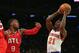 NEW YORK, NY - APRIL 17: Iman Shumpert #21 of the New York Knicks takes the shot against the Atlanta Hawks at Madison Square Garden on April 17, 2013 in New York City. The Knicks defeated the Hawks 98-92. NOTE TO USER: User expressly acknowledges and agrees that, by downloading and/or using this photograph, user is consenting to the terms and conditions of the Getty Images License Agreement. (Photo by Bruce Bennett/Getty Images)