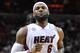Apr 12, 2013; Miami, FL, USA; Miami Heat small forward LeBron James (6) smiles during the second half against the Boston Celtics at American Airlines Arena. Mandatory Credit: Steve Mitchell-USA TODAY Sports