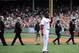 April 20, 2013; Boston, MA USA; Boston Red Sox designated hitter David Ortiz (34) speaks to the crowd prior to the start of a game against the Kansas City Royals at Fenway Park. Mandatory Credit: Bob DeChiara-USA TODAY Sports