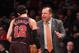 NEW YORK, NY - APRIL 04: Tom Thibodeau of the Chicago Bulls gives Kirk Hinrich #12 instructions at a break in the game against the Brooklyn Nets at the Barclays Center on April 4, 2013 in New York City. NOTE TO USER: User expressly acknowledges and agrees that, by downloading and/or using this photograph, user is consenting to the terms and conditions of the Getty Images License Agreement. (Photo by Bruce Bennett/Getty Images)