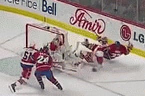 Braden Holtby Cross-Checks Travis Moen into the Air
