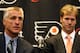 PHILADELPHIA - JULY 06: (L-R) Flyers General Manager, Paul Holmgren and Chris Pronger #20 of the Philadelphia Flyers talk with the media during his first press conference as a Philadelphia Flyer at Flyer's Skate Zone on July 6, 2009 in Philadelphia, Pennsylvania. (Photo by Nick Laham/Getty Images)