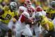 EUGENE, OR - SEPTEMBER 08: Tony Washington #91 and Kiko Alonso #47 of University of Oregon Ducks close in on Robbie Rouse #8 of the Fresno State Bulldogs carrying the ball in the first half at Autzen Stadium on September 8, 2012 in Eugene, Oregon. (Photo by Kevin Casey/Getty Images)