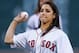 BOSTON, MA - AUGUST 25: Aly Raisman, winner of the gold medal in gymnastics at the 2012 Summer Olynpics, throws out a ceremonial pitch before a game between the Kansas City Royals and the Boston Red Sox at Fenway Park on August 25, 2012 in Boston, Massachusetts. (Photo by Jim Rogash/Getty Images)
