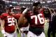 NEW ORLEANS, LA - JANUARY 09: D.J. Fluker #76 and William Ming #56 of the Alabama Crimson Tide celebrate after defeating Louisiana State University Tigers in the 2012 Allstate BCS National Championship Game at Mercedes-Benz Superdome on January 9, 2012 in New Orleans, Louisiana. Alabama won the game by a score of 21-0. (Photo by Chris Graythen/Getty Images)