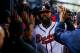 ATLANTA, GA - APRIL 3: Jason Heyward #22 of the Atlanta Braves celebrates with teammates after scoring in the fourth inning of the game against the Philadelphia Phillies at Turner Field on April 3, 2013 in Atlanta, Georgia. (Photo by Daniel Shirey/Getty Images)