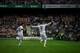 BILBAO, SPAIN - APRIL 14: Cristiano Ronaldo (R) of Real Madrid celebrates scoring his sides early opening goal with his teammate Marcelo during the la Liga match between Athletic Club and Real Madrid CF at San Mames Stadium on April 14, 2013 in Bilbao, Spain. (Photo by Jasper Juinen/Getty Images)