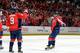 WASHINGTON, DC - APRIL 16: Alex Ovechkin #8 of the Washington Capitals celebrates with Mike Green #52 and Mike Ribeiro #9 after scoring in the second period against the Toronto Maple Leafs at the Verizon Center on April 16, 2013 in Washington, DC. (Photo by Greg Fiume/Getty Images)