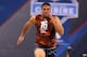 Feb 23, 2013; Indianapolis, IN, USA; Central Michigan offensive lineman Eric Fisher runs the 40 yard dash during the 2013 NFL Combine at Lucas Oil Stadium. Mandatory Credit: Brian Spurlock-USA TODAY Sports