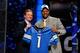 NEW YORK - APRIL 22: Ndamukong Suh (R) from the Nebraska Cornhuskers poses with NFL Commissioner Roger Goodell as they hold up a Detroit Lions jersey after Suh was selected by the Lions number 2 overall during the first round of the 2010 NFL Draft at Radio City Music Hall on April 22, 2010 in New York City. (Photo by Jeff Zelevansky/Getty Images)