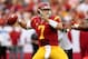 LOS ANGELES, CA - OCTOBER 20: Quarterback Matt Barkely #7 of the USC Trojans throws a pass against the Colorado Buffaloes at the Los Angeles Memorial Coliseum on October 20,2012 in Los Angeles, California. USC won 50-6. (Photo by Stephen Dunn/Getty Images)