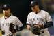 ARLINGTON, TX - APRIL 23: (L-R) Derek Jeter and Alex Rodriguez #13 of the New York Yankees at Rangers Ballpark in Arlington on April 23, 2012 in Arlington, Texas. (Photo by Ronald Martinez/Getty Images)