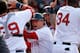 BOSTON, MA - APRIL 20: Daniel Nava #29 of the Boston Red Sox celebrates against the Kansas City Royals in the 8th inning at Fenway Park on April 20, 2013 in Boston, Massachusetts. (Photo by Jim Rogash/Getty Images)