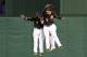 PITTSBURGH, PA - APRIL 19: Travis Snider #23, Jose Tabata #31 and Andrew McCutchen #22 of the Pittsburgh Pirates celebrate after winning against the Atlanta Braves during the game on April 19, 2013 at PNC Park in Pittsburgh, Pennsylvania. The Pirates defeated the Braves 6-0. (Photo by Justin K. Aller/Getty Images)