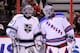 OTTAWA, ON - JANUARY 28: Jonathan Quick #32 of the Los Angeles Kings talks with Henrik Lundqvist #30 of the New York Rangers and Team Alfredsson prior to the 2012 Molson Canadian NHL All-Star Skills Competition at Scotiabank Place on January 28, 2012 in Ottawa, Ontario, Canada. (Photo by Christian Petersen/Getty Images)
