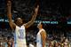 Dec 29, 2012 Chapel Hill, NC, USA. North Carolina Tar Heels guard P.J. Hairston (15) and forward James Michael McAdoo (43) celebrate during the second half against the UNLV Runnin' Rebels at the Dean E. Smith Center. North Carolina won 79-73. Mandatory Credit: Rob Kinnan-USA TODAY Sports