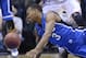 Mar 31, 2013; Indianapolis, IN, USA; Duke Blue Devils guard Tyler Thornton (3) dives for a loose ball against the Louisville Cardinals in the second half during the finals of the Midwest regional of the 2013 NCAA tournament at Lucas Oil Stadium. Mandatory Credit: Jamie Rhodes-USA TODAY Sports