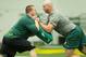March 14, 2013; Eugene, OR, USA; Oregon Ducks offensive lineman Ryan Clanton and offensive lineman Kyle Long go up against each other at Oregon pro day at Moshofsky Center. Mandatory Credit: Jaime Valdez-USA TODAY Sports