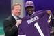Apr 25, 2013; New York, NY, USA; NFL commissioner Roger Goodell introduces cornerback Xavier Rhodes (Florida State) as the twenty fifth overall pick of the 2013 NFL Draft by the Minnesota Vikings at Radio City Music Hall. Mandatory Credit: Brad Penner-USA TODAY Sports