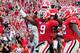 ATHENS, GA - NOVEMBER 3: Alec Ogletree #9 of the Georgia Bulldogs is congratulated by teammates after making a tackle for a safety against the Ole Miss Rebels at Sanford Stadium on November 3, 2012 in Athens, Georgia. (Photo by Scott Cunningham/Getty Images)