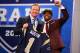 NEW YORK, NY - APRIL 25: Tavon Austin (R) of West Virginia Mountaineers reacts with NFL Commissioner Roger Goodell as they hold up a jersey on stage after Austin was picked #8 overall by the St. Louis Rams in the first round of the 2013 NFL Draft at Radio City Music Hall on April 25, 2013 in New York City. (Photo by Al Bello/Getty Images)