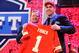 NEW YORK, NY - APRIL 25: Eric Fisher (R) of Central Michigan Chippewas stands on stage with NFL COmmissioner Roger Goodell after Fisher was picked #1 overall by the Kansas City Chiefs in the first round of the 2013 NFL Draft at Radio City Music Hall on April 25, 2013 in New York City. (Photo by Al Bello/Getty Images)
