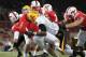 Nov 10, 2012; Dallas, TX, USA; Southern Mississippi Golden Eagles defensive lineman Jamie Collins (8) hits Southern Methodist Mustangs quarterback Garrett Gilbert (11) after a pass attempt during the game at Gerald J. Ford Stadium. The Mustangs beat the Golden Eagles 34-6. Mandatory Credit: Tim Heitman-USA TODAY Sports