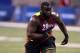 Feb 25, 2013; Indianapolis, IN, USA; Louisiana State Tigers defensive lineman Bennie Logan does a defensive drill during the NFL Combine at Lucas Oil Stadium. Mandatory Credit: Brian Spurlock-USA TODAY Sports