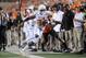 Sept 29, 2012; Stillwater, OK, USA; Texas Longhorns receiver Marquise Goodwin (84) is pushed out of bounds by Oklahoma State Cowboys cornerback Justin Gilbert (4) during the first half at Boone Pickens Stadium. Mandatory Credit: Mark D. Smith-USA TODAY Sports