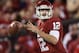 NORMAN, OK - OCTOBER 27: Landry Jones #12 of the Oklahoma Sooners throws against the Notre Dame Fighting Irish at Gaylord Family Oklahoma Memorial Stadium on October 27, 2012 in Norman, Oklahoma. (Photo by Ronald Martinez/Getty Images)